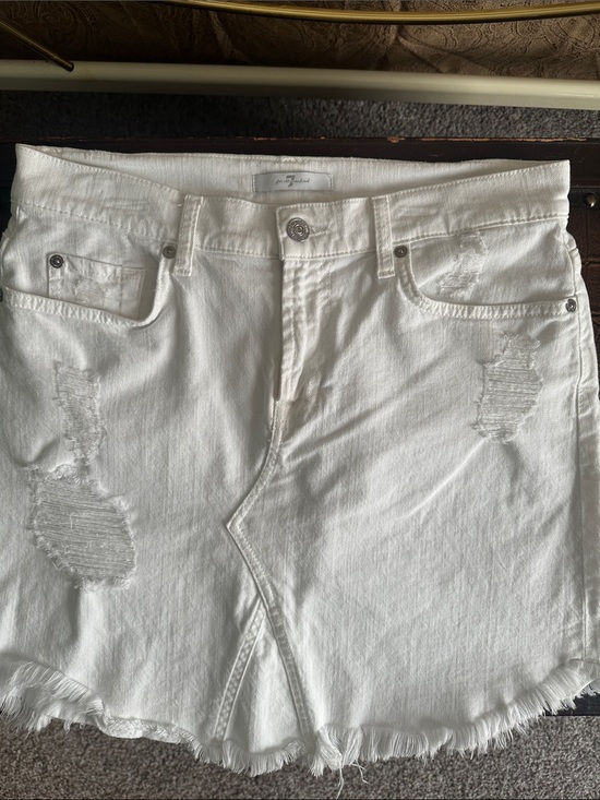 7 For All Mankind Dresses & Skirts - 7 For All Mankind White Distressed Denim Mini Skirt